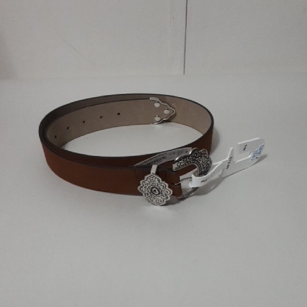 Time And Tru Wide Western Suede Brown Leather Belt with Silver Buckle‎